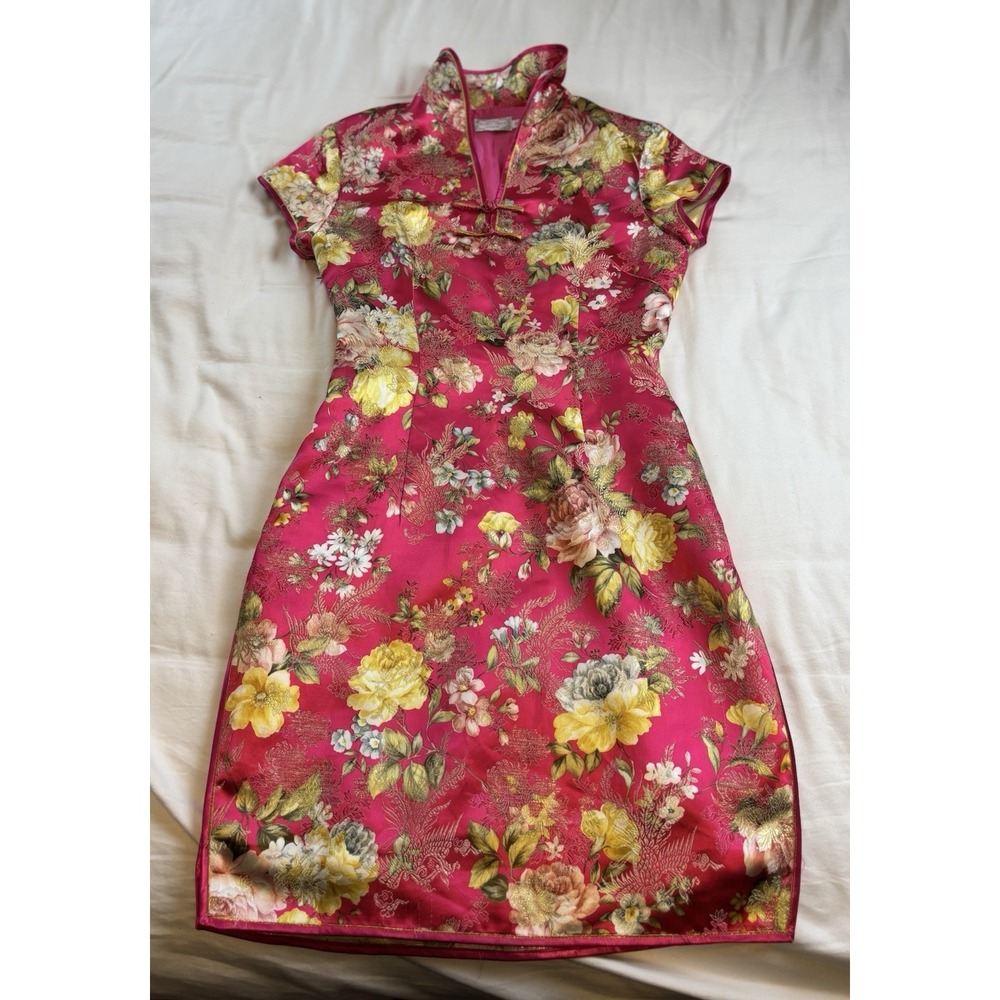 Bungy Girls Elegant Pink Floral Embroidered Women's Chinese‎ Dress Size Small